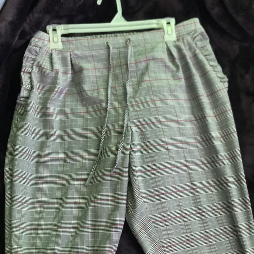 Project Runway pink plaid pants